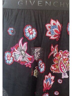 Givenchy Kids Black Tulle Skirt Floral Embroidered Patches Logo Waist Size 10